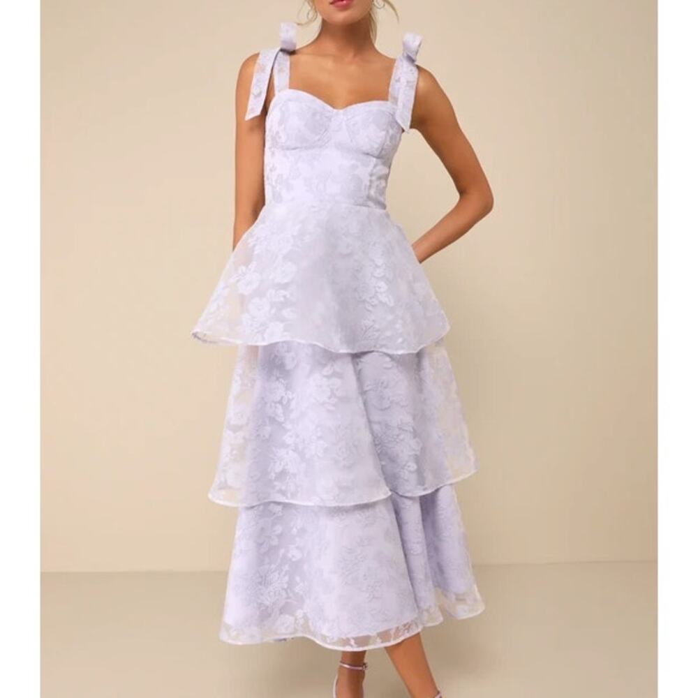 Lulus NWOT Glamorous Sweetie Lavender Burnout Tie-Strap Bustier Midi Dress Small